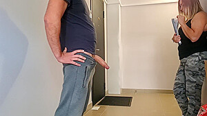 The Unknown Girl Saw Me Jerking Off In The Entrance Of The Cock…she Want Make Handjob